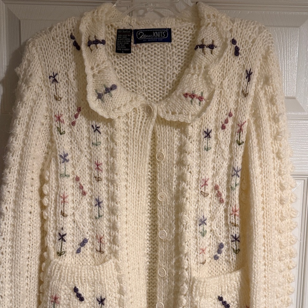 Vintage Cream Sweater with Embroidered Details